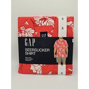 GAP Seersucker Shirt Floral Print Short Sleeve Relaxed Fit Size S